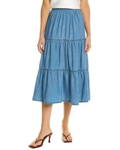 BA&SH Tiered Midi Linen-Blend Skirt for women