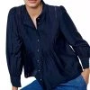Ba&Sh Laura Pintucked High Neck Blouse in Navy for women